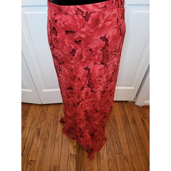 Vintage Y2K Silk Red Floral Maxi Skirt Episode 10 Festive Whimsygoth Fairy Glam - Picture 2 of 8